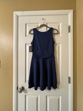Classic Navy Sleeveless Mini Dress with Ruched Waist